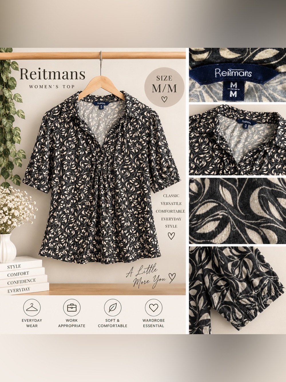 Reitmans Women’s Black & Cream Abstract Leaf